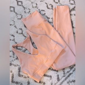 Skatie Activewear pants & sports bra. Dusty rose/ light pink in color.